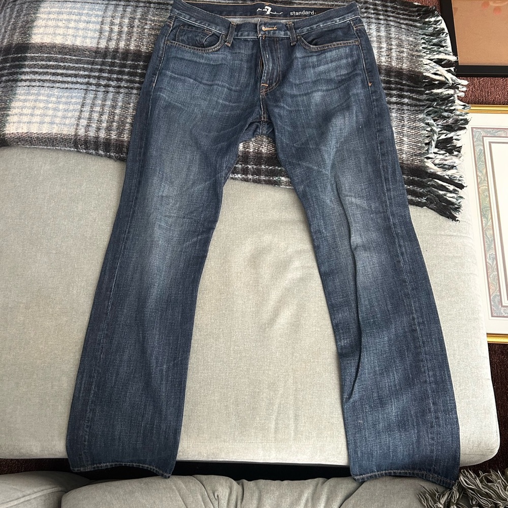 7 For All Mankind Indigo Denim Jeans with Contrast Stitching